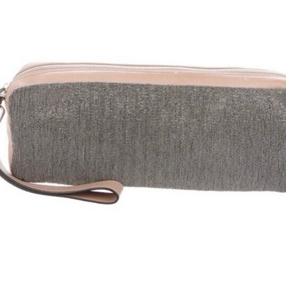 Brunello Cucinelli Rare Silver Beaded Minoli Lamb Leather Clutch & Wristlet - Picture 4 of 9
